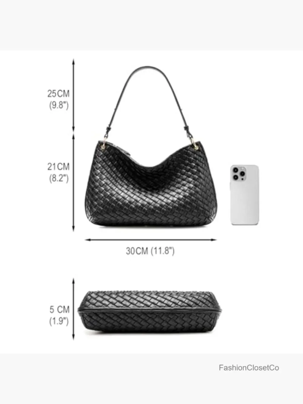 Woven Hobo Handbag PU Leather Shoulder Bag Tote